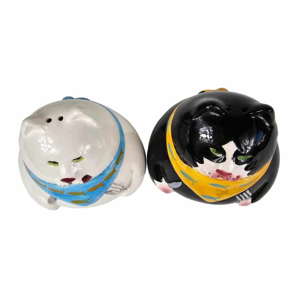 Vintage Fat Cat Salt and Pepper Shakers Set 1992 Home Etc by Clay Art - Picture 7 of 9